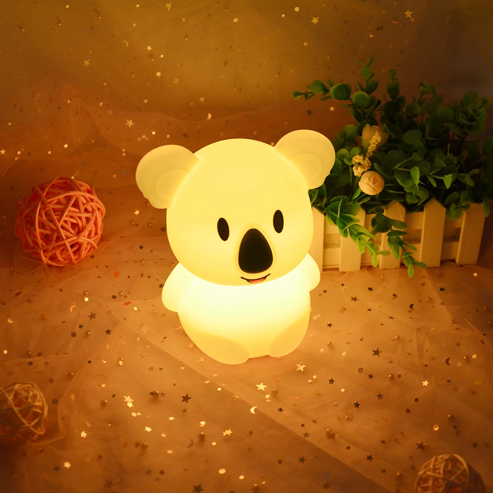 Koala LED Night Light Touch Sensor Remote Control 9 Colors Dimmable Timer Rechargeable Silicone Animal Lamp for Kids Baby Gift