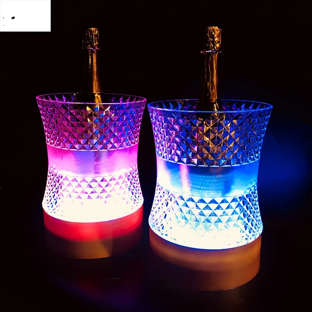 Bling Shiny diamond Rechargeable Ice Buckets Acrylic Transparent Night Party wine Holder Light Up Champagne Beer ice cooler