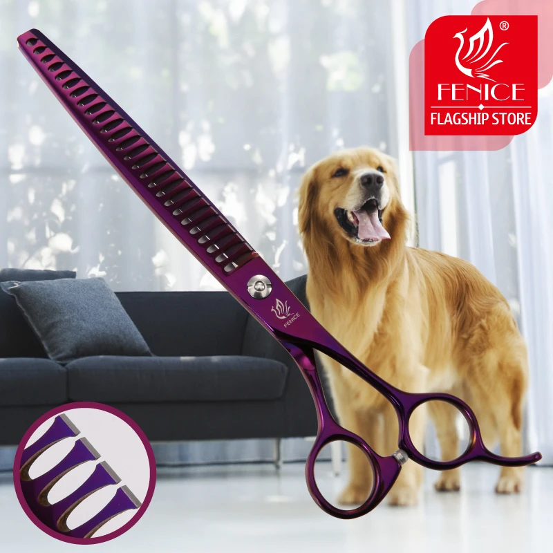 Fenice 7/7.5/8 inch Professional Purple Pet Scissors Thinning Shears High Quality Cat Dog Grooming Scissors Cutting Tool Tijeras