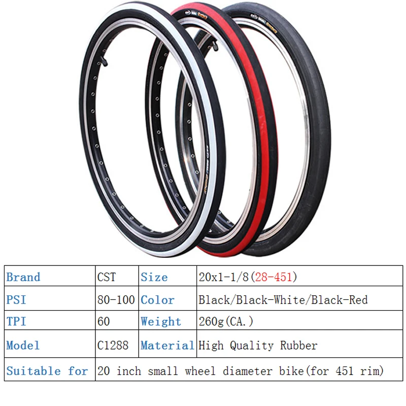 CST Bicycle Tire 20*1-1/8 Folding Bike Tires 80-100PSI 60 TPI tires High Quality Rubber Small Wheel BMX Cycling Parts