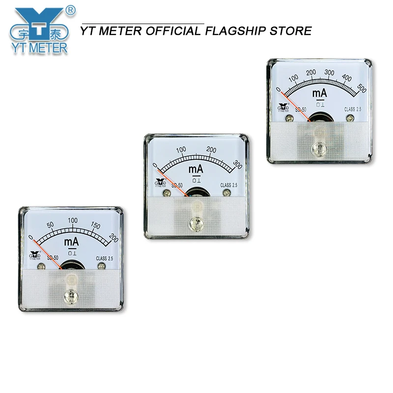 Sd50-a DC milliammeter 1mA 2mA 3mA 5mA 10mA 20mA 30mA 50mA 100mA 200mA 300mA 500mA مقياس التيار الكهربائي 45*45 مللي متر مؤشر أداة installa