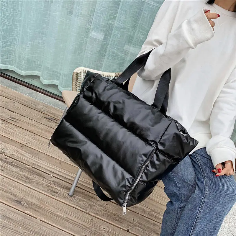 Winter Large Capacity Shoulder Bag for Women Waterproof Nylon Bags Space Padded Cotton Feather Down Big Tote Female Handbag 2022