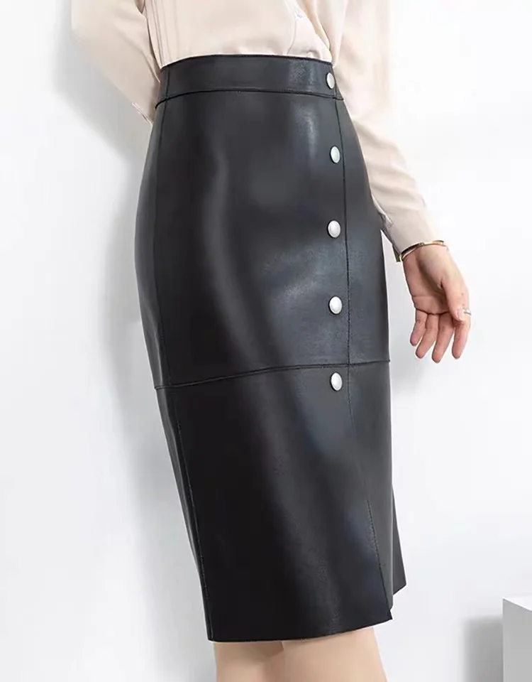 Temperament Genuine Leather Skirt 2021 New High Waist Sheepskin Sexy Mid Long Autumn And Winter Skirt Hip Casual Versatile High