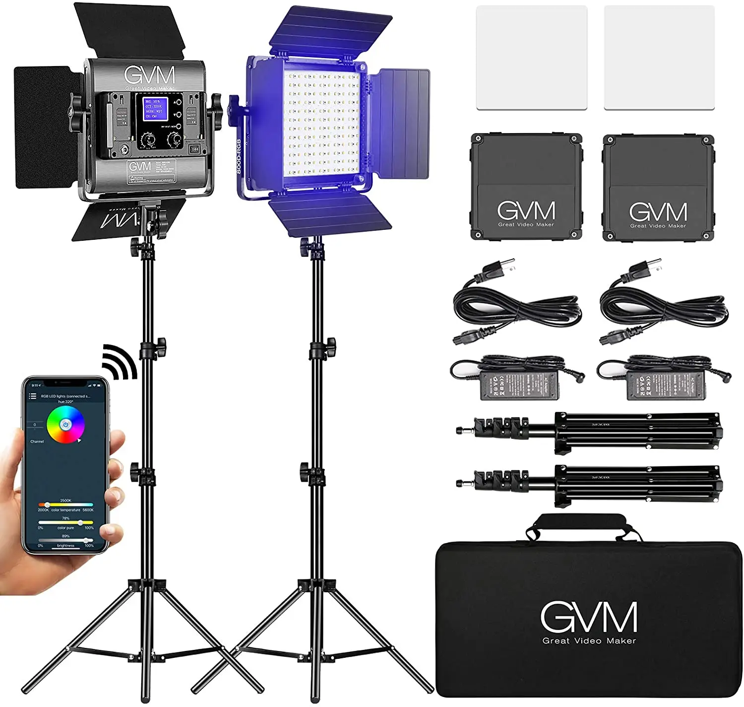 

2 Packs GVM 800D RGB LED Photography Lighting 3200K-5600K,8 Kinds Scene Video Lighting Kit with APP Control for YouTube Studio