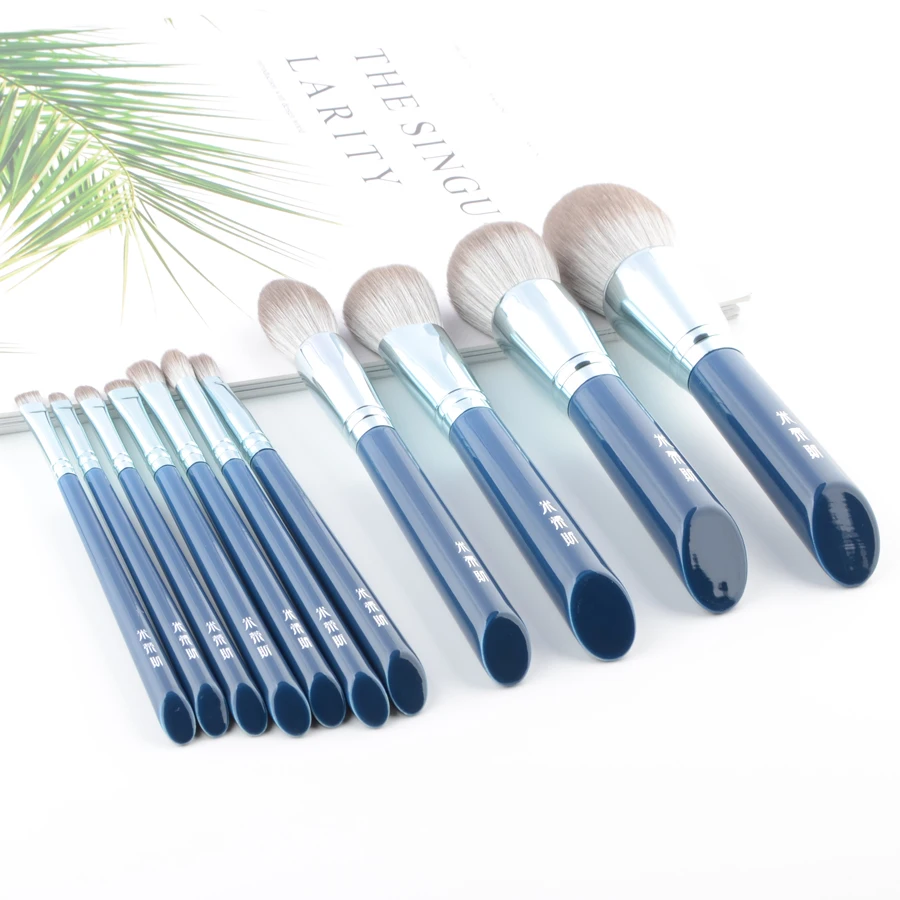 11pcs/Set Blue Makeup brushes Set Foundation Blusher Bronzer sculpting Highlighter Eye shadow eyebrow Make up brush Grey hair