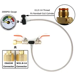 NEW CGA320 & W21.8-14(DIN 477)  CO2 Refill Adapter Charging Adaptor With 36Inch Hose For Paintball G1/2 Cylinder Tank