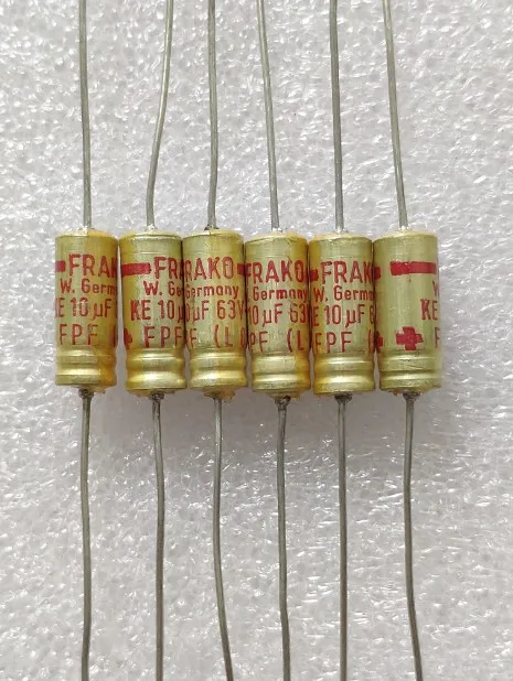 1pcs  West Germany Frank FRAKO capacitor 63V 10UF axial antique red letter vocal HI-FI capacitor coupling capacitor