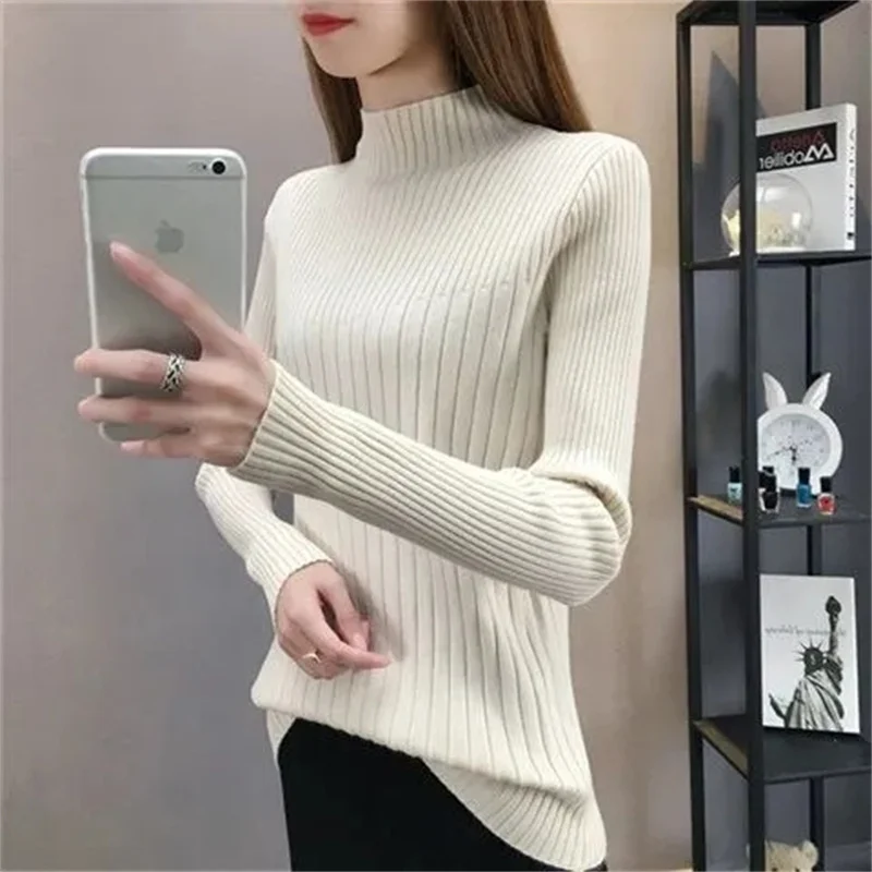 

Women Turtleneck Sweater Patchwork Plain Weave Loose Pullover Korean Fashion Streetwear 2023 Autumn Winter Female Clothing A717