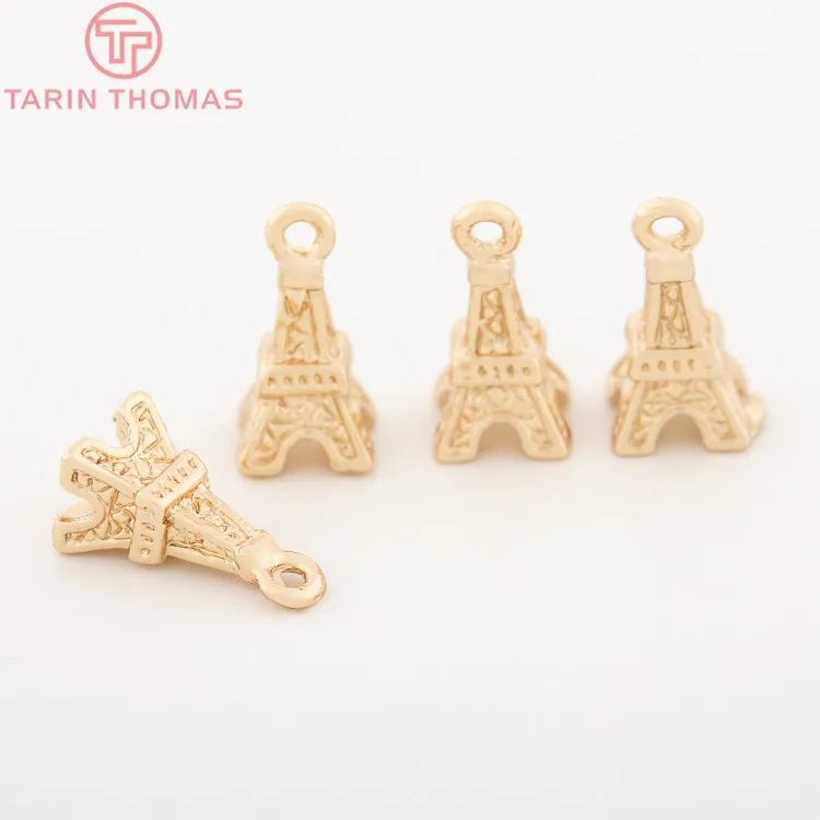 (988)6PCS 5x10MM 24K Champagne Gold Color Plated Brass Eiffel Tower Charms Pendants High Quality Diy Jewelry Accessories
