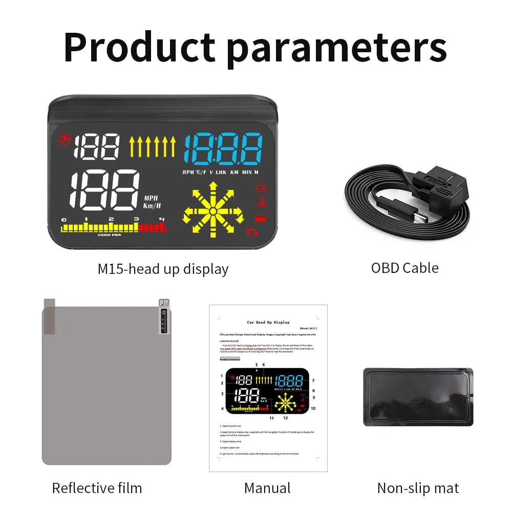 Newest M15 Head Up Display OBD2 with GPS Dual Mode Projector HUD Display Overspeed Warning Car Electronics Display Meter