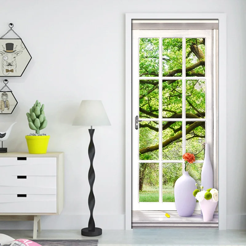 

3D Scenery Outside The Window Door Stickers European Style Wall Sticker For Bedroom Living Room landscape Waterproof Decals 3D