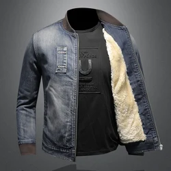 Autumn Winter Men Warm Denim Jacket Mens Retro Motorcycle Punk Streetwear Thick Coats Male Plus Velvet Cowboy Outwear 5Xl