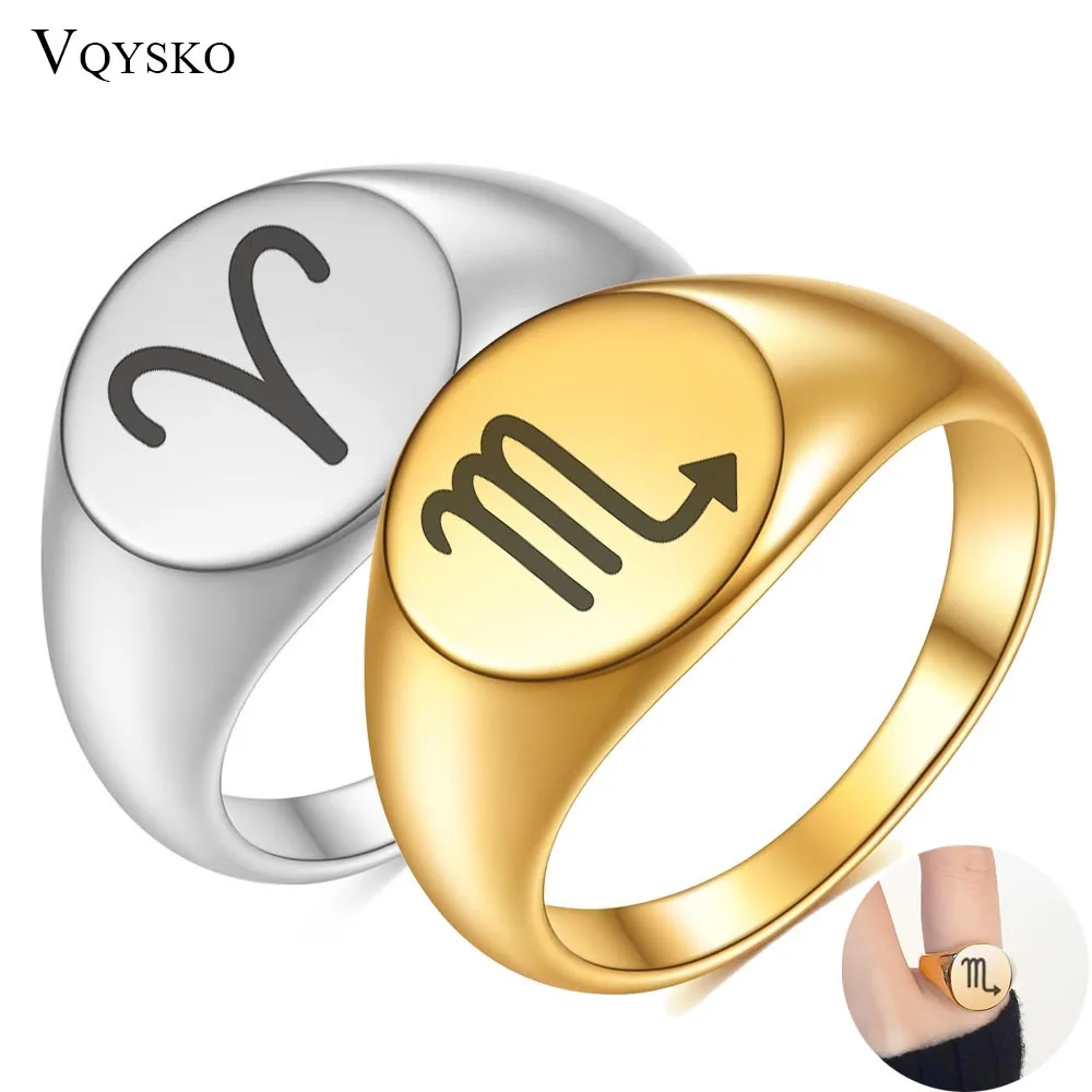 Minimalist 12 Constellation Rings For Women Man Jewelry Gift Personal Zodiac Sign Cute Ring Stainless Steel Finger Accessories