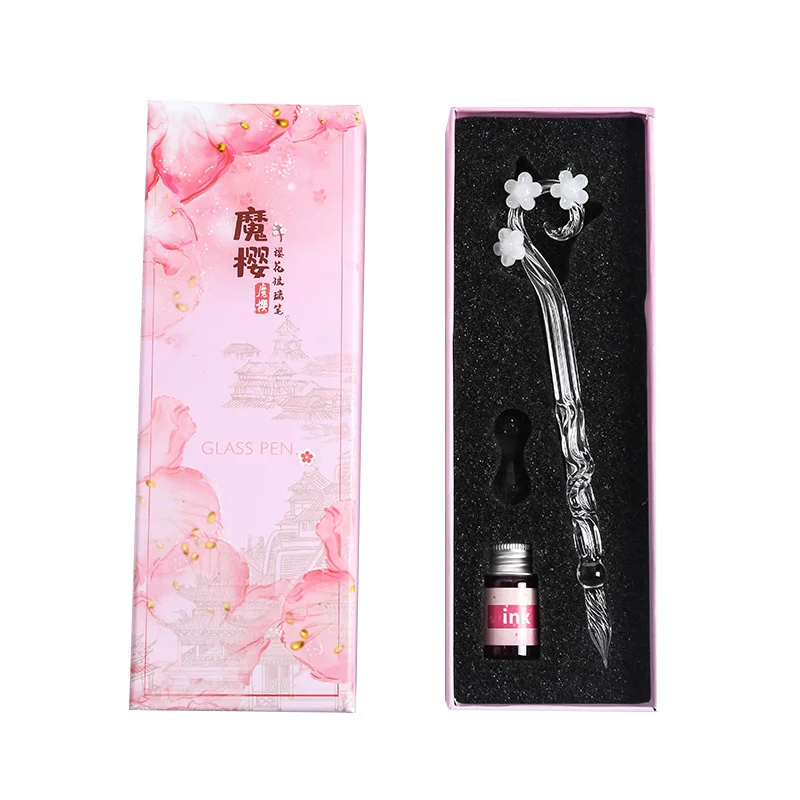 Magic Cherry Handmade Crystal Glass Dip Pen Glaze Chinese Style Gift Set