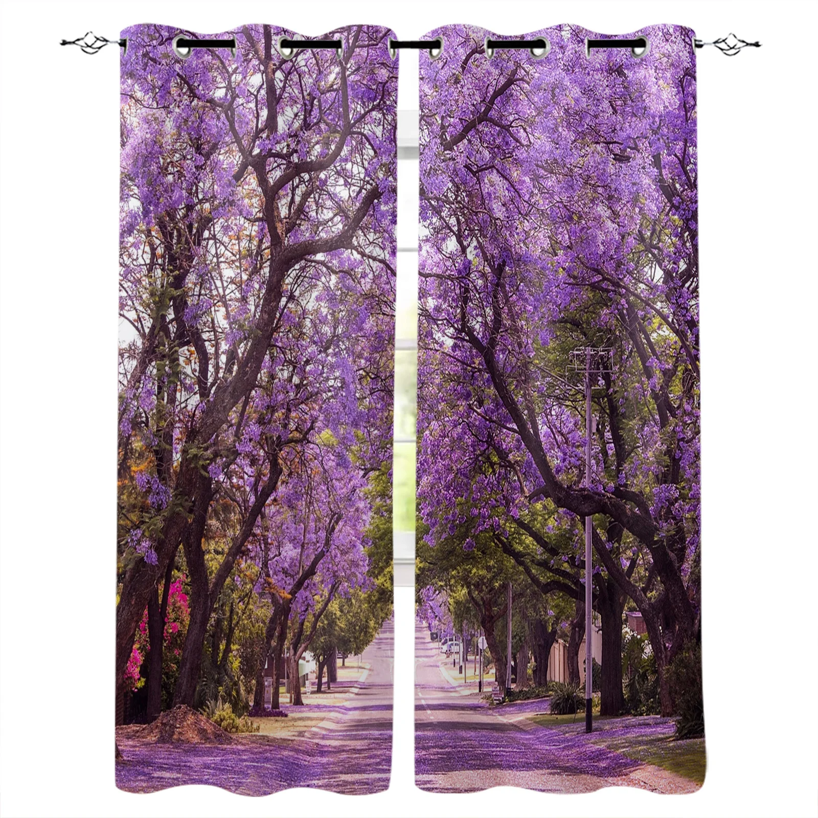 

Cherry Blossoms Tree Branch Purple Flower Living Room Curtains Floral Design Curtain for Kids Bedroom Window Treatment Drapes