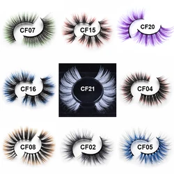 5D Fluffy Colorful Eyelashes Pink Purple Red Blue Green White  Ombre False Eye Lashes Mix Rainbow Colors Cilia for Dolls Makeup