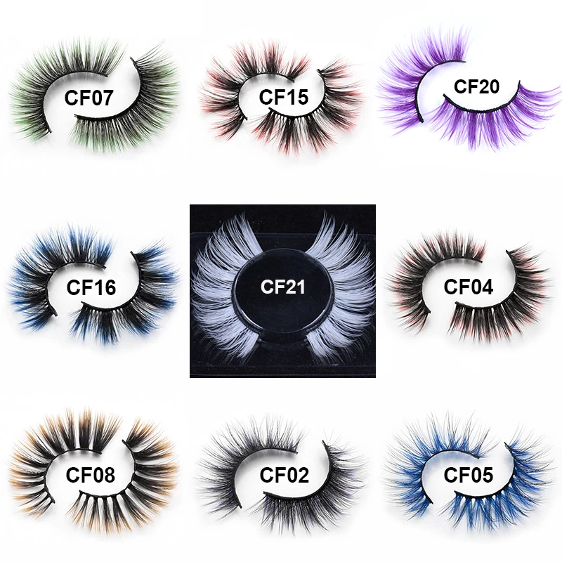 5D Fluffy Colorful Eyelashes Pink Purple Red Blue Green White  Ombre False Eye Lashes Mix Rainbow Colors Cilia for Dolls Makeup