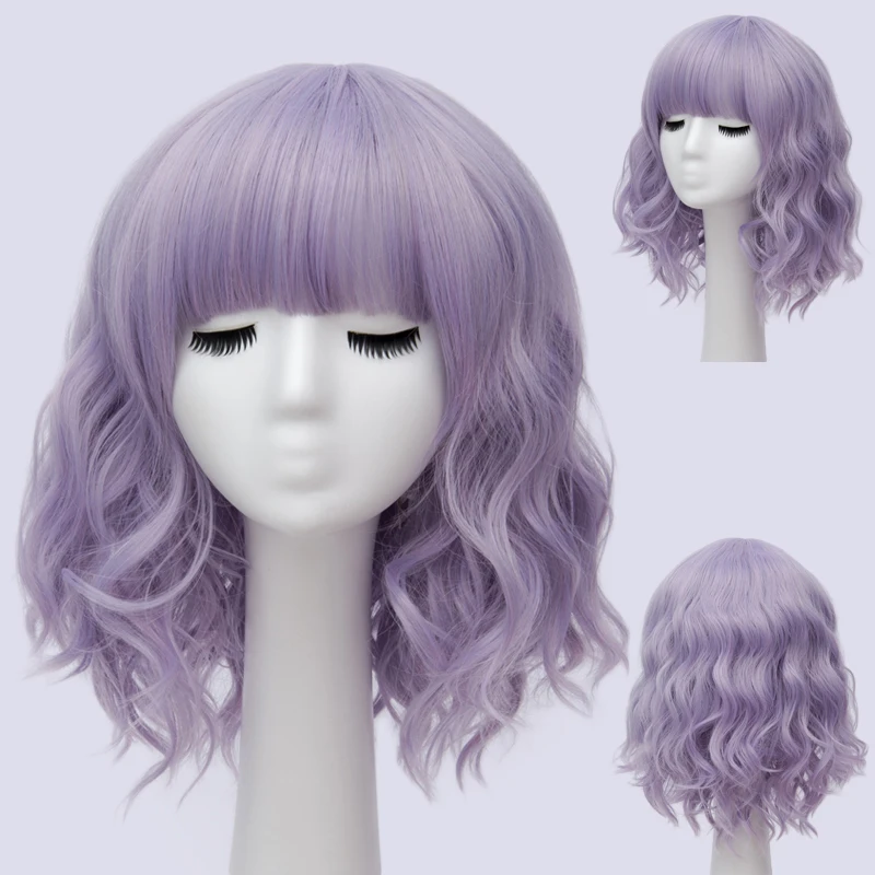 GAKA Synthetic Hair Women's Short Curly Green Purple Cosplay Wig with Bangs Heat-resistant Wig