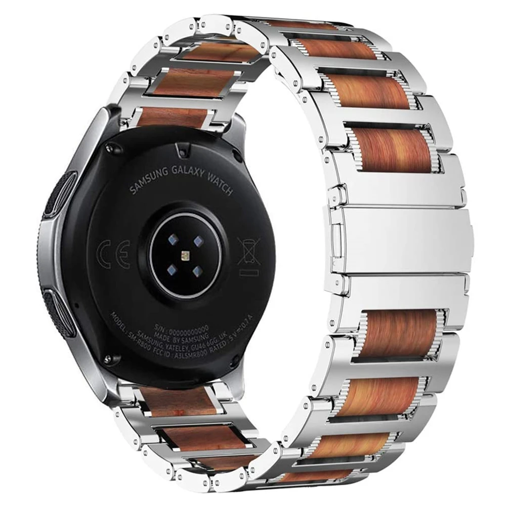 

High-end Wooden Metal Strap for Samsung watch 46mm S3 Huawei Watch GT4/3/2 Pro Amazfit Replacement bracelet strap for 22mm band