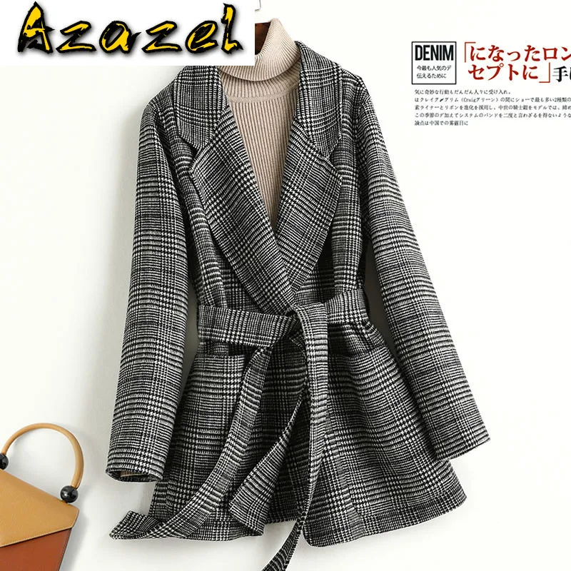 

100% Wool Female Plaid Jacket Vintage Coat Korean Spring Fall Clothes for Women Elegant 2020 Manteau Femme KQN30168 KJ4800