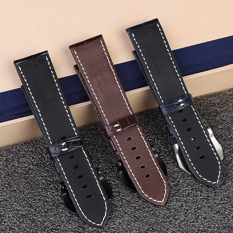 Crocodile leather watch strap for Panerai 1950 series pam00321 pam01313 24mm men's wristband bracelet with  double-sided leather