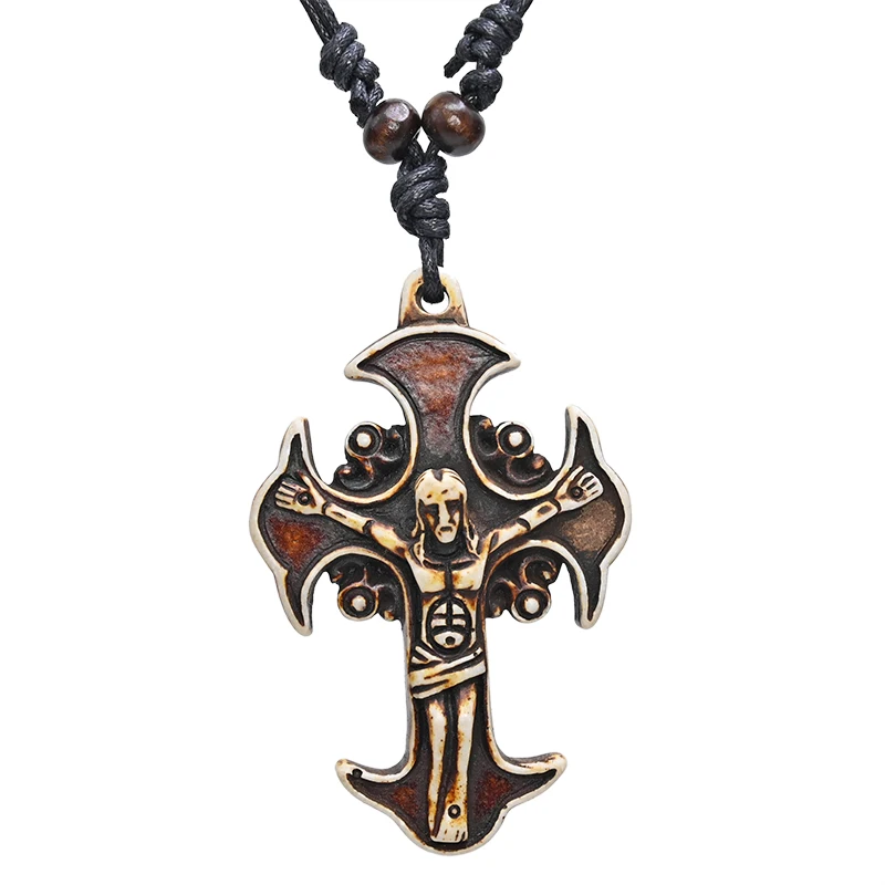 FX035 Gothic cross necklace Jesus Christ pendant  Choker Retro Jewelry   style Imitation Yak Bone necklace Wholesale Amulet Gift