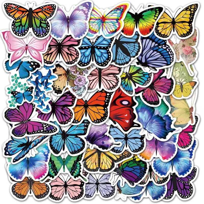 50 Pcs/Pack Butterfly DIY Stickers for Laptop Skateboard Guitar Fridge Car Creative Graffiti Decals Toys