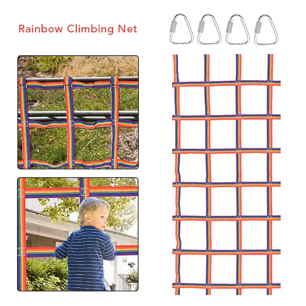 Crawling Net Playground Cargo Net 89 Inch X 46 Inch Rainbow Climbing Nets For Kids Summer Camp