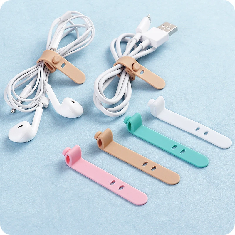 4Pcs Charger Cable Earphone Cord Winder Silicone Strap Hook Cable Winder Headphone Wire Wrap Organizer Charger Cable Collector