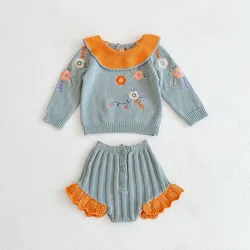 Baby Clothing Set Toddler Girls Sweaters And Knit Bloomer 2 Pcs Suits Ruffle Sweater