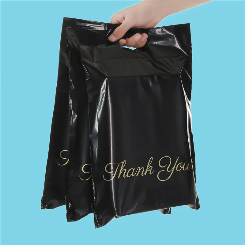 50 teile/los Neue Gold Schwarz Griff Express Tasche Tote Mailing Tasche Kurier Taschen Selbst-Dichtung Klebstoff Wasserdichte Poly Umschlag