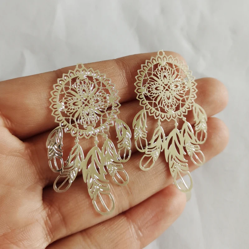 30 Stück AB6374 27*48mm Filigran Versilberte Traumfänger-Ohrring-Anhänger aus Messing in Roségoldfarbe, Traumfänger-Charms, DIY-Teile – Detail 13