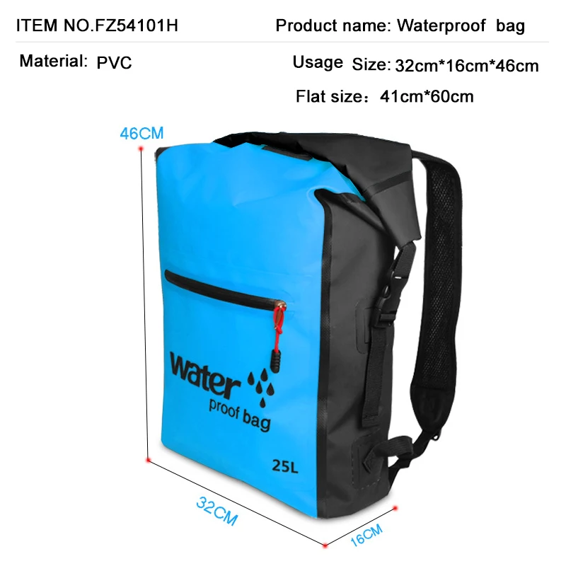 Sac à Dos Étanche et Flottant de Rangement pour la Bateau, la Pêche, le Rafting, la Natation, le Kayak, 25L, E27