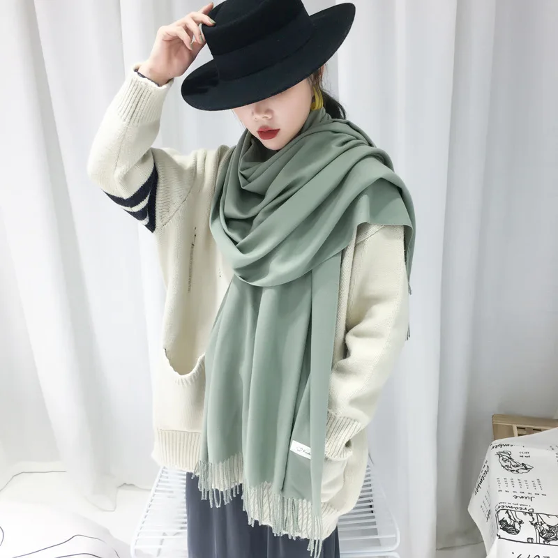 Mùa Thu Đông Phong Cách Mới Khăn Choàng Cashmere Cổ Điển Đơn Sắc Cashmere Chải Khăn Choàng Màu Khăn 330G Tím Khăn Choàng