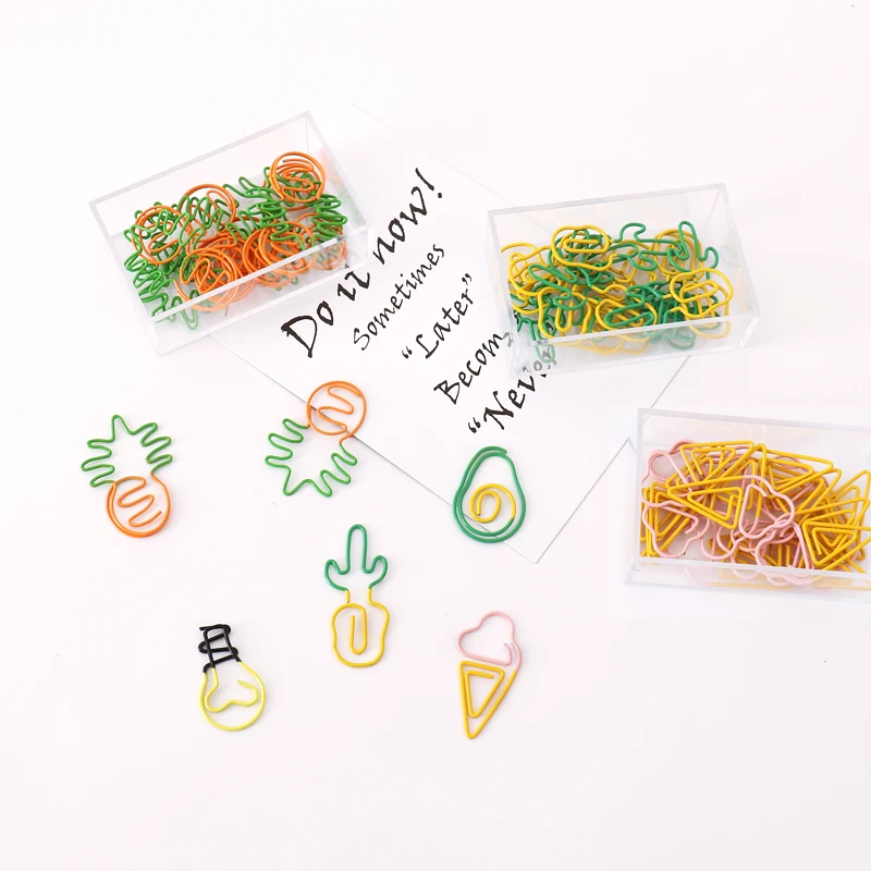 TUTU 10 pcs/lot Creative Kawaii pineapple ice cream bulb Shaped Metal Paper Clip Bookmark Stationery Escolar Papelaria H0281