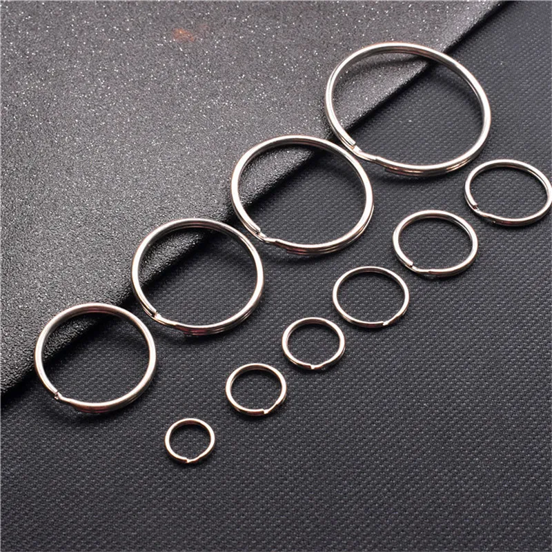 10pcs/lot 15mm 20mm 25mm 30mm 35mm 50mm Stainless Steel Hole Key Ring Key Chain Rhodium Plated Round Split Keychain