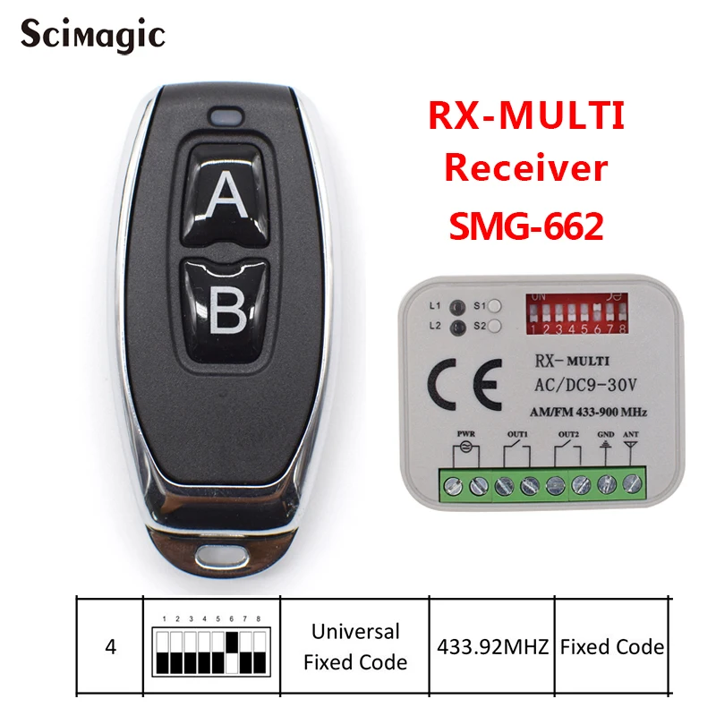 433MHz Remote Control Leaning code 433.92MHz Transmitter For SMG-662 / SMG-822 Universal Garage Door Receiver