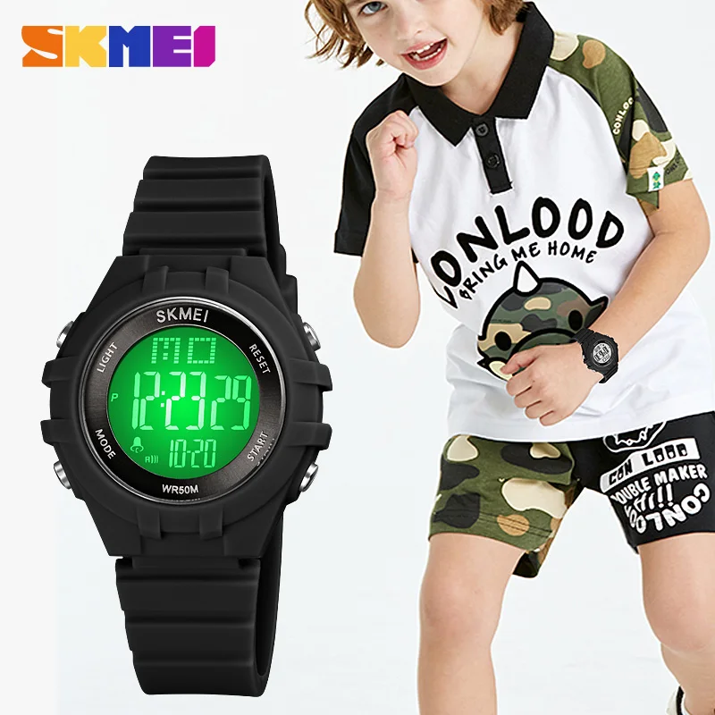 SKMEI-relojes digitales LED para niños y niñas, pulsera electrónica con correa de Pu suave, resistente a los golpes, resistente al agua, 1716