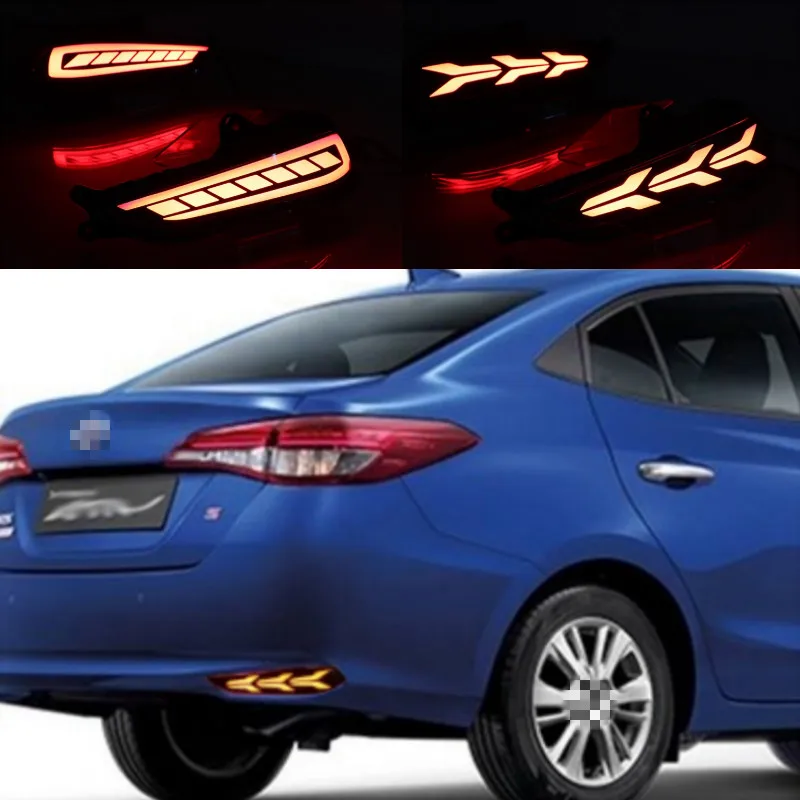 For Toyota Yaris 2017 2018 LED Car Rear Bumper Reflector Taillight Brake Light Bar Driving rear Fog lamp