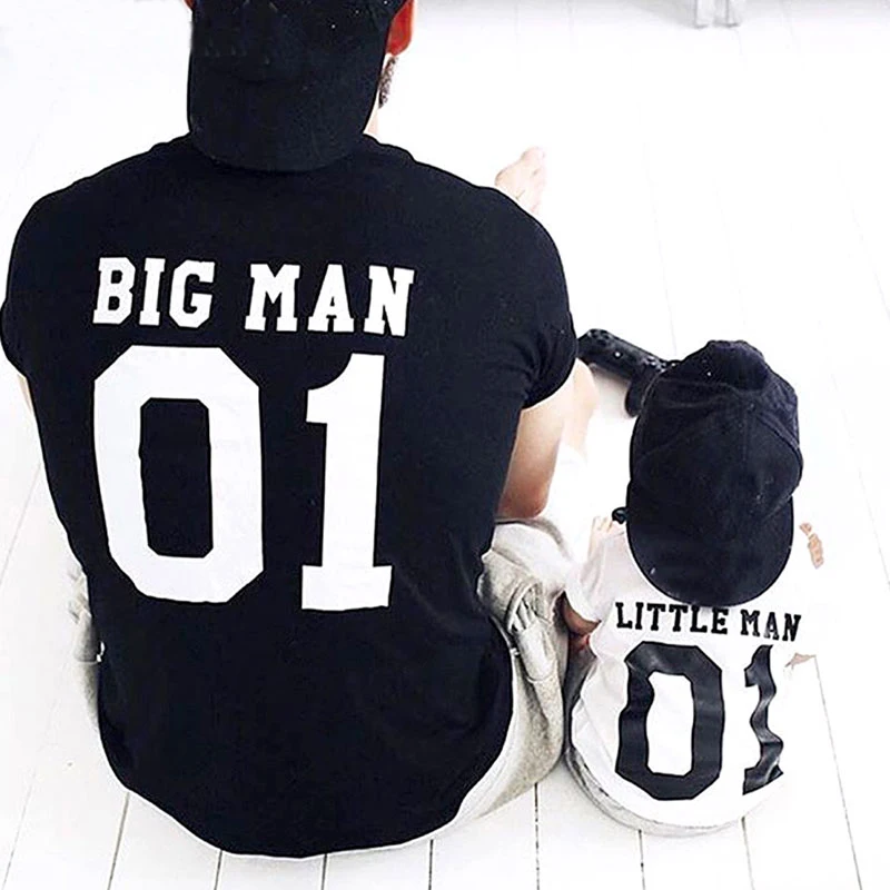 Tshirts BIG MAN 01 & LITTER MAN 01 Tshirt Family Matching Clothes Father and Son cotton Family Look Baby boy Kids short Clothes