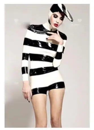 Sexy Christmas bar Super girl patent leather black and white stripes bar gogo costumes