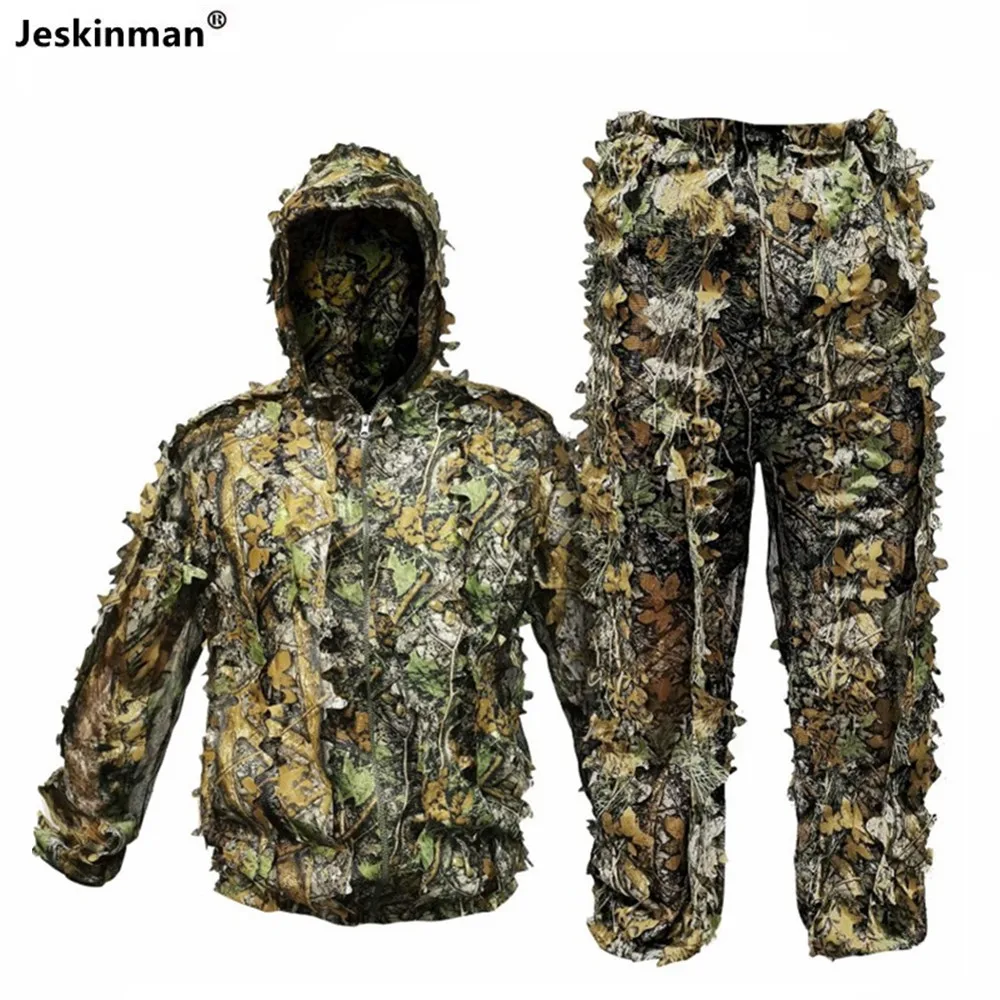 Breathable Polyester 3D Maple Leaves Bionic Camouflage Hunting Suit Ghillie Suit Photography Bird-Watching Suit Training Clothes