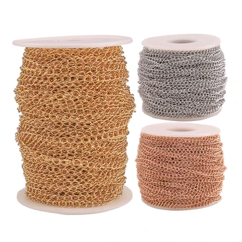 2 m/lot extensão ajuste de aço inoxidável cadeia de cauda goldcollar extensor largura 2.5 3 4mm cadeias para diy fazer jóias