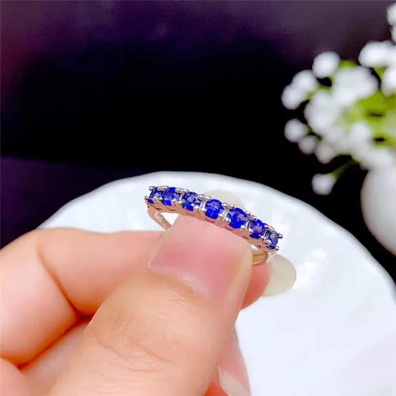 

Genuine Sri Lanka Sapphire Ring 3MM 7 Pieces Natural Gemstones Jewelry for Women Anniversary Gift Band Ring Real Silver 925