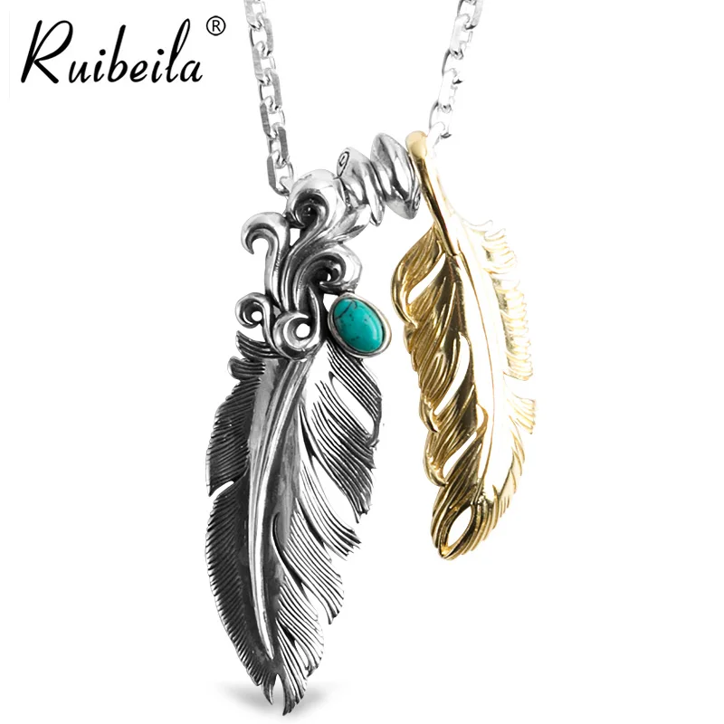 ruibeila style indien turquoise pendentif en argent sterling 925 Takahashi Goro collier pull en plumes sculpté à la main