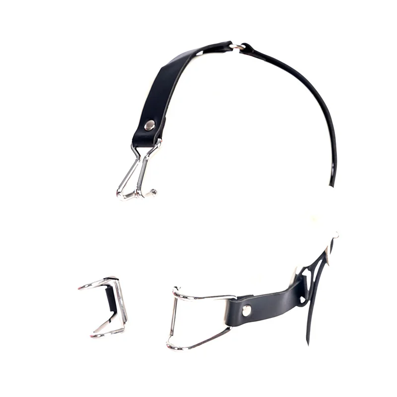 BDSM Slave Open Mouth Bite Gag Metal Nose Hook Oral Fixation  Nose Clip Sex Toys PU Leather Head Harness Bondage Strap