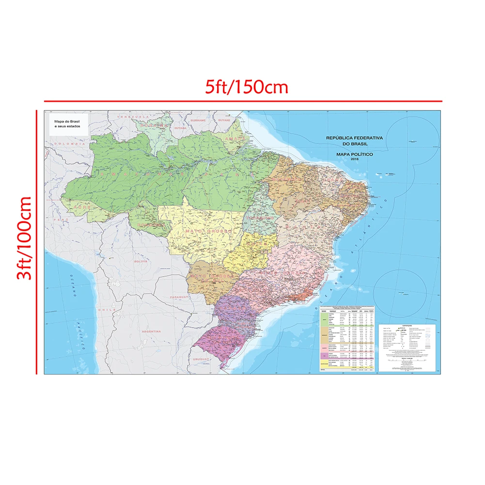 150*100 cm o mapa do brasil em português com cidades detalhadas pôster grande em tecido-não-tecido decoração de casa material escolar