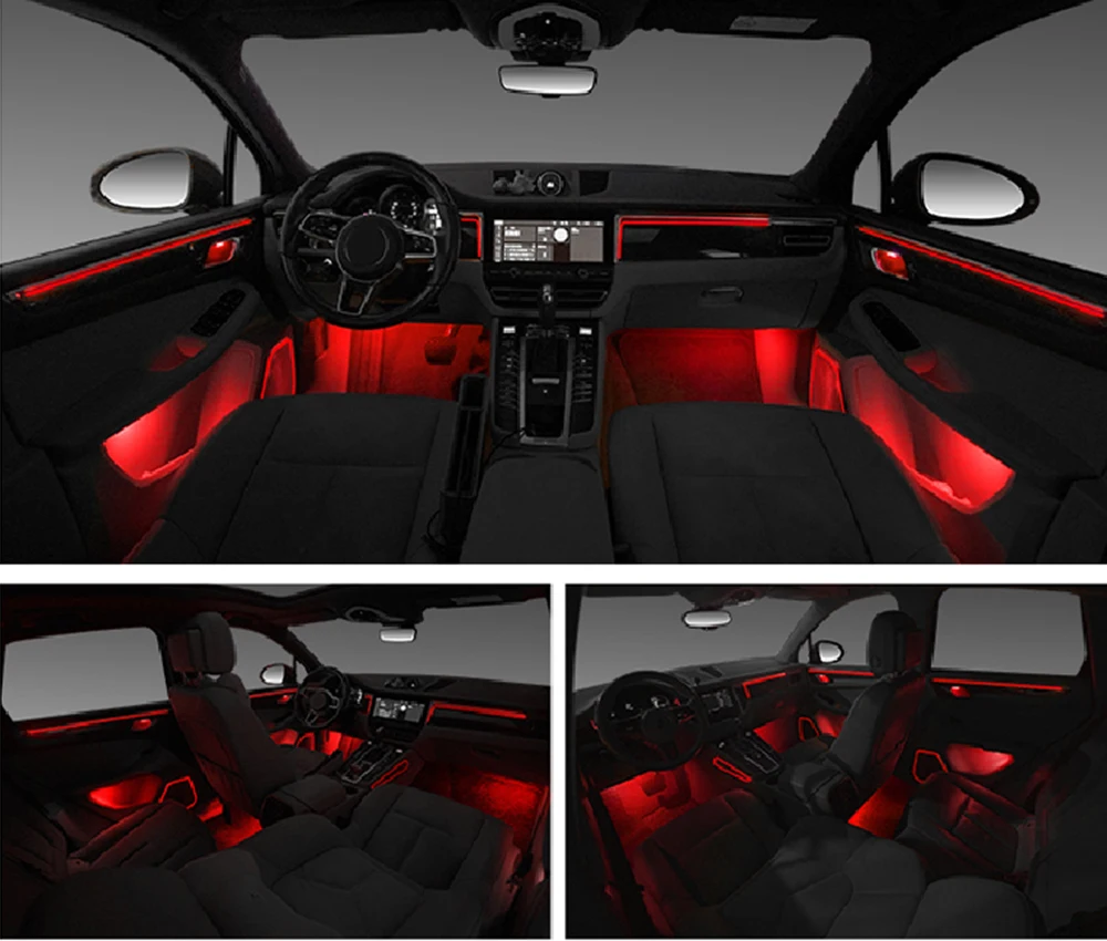 64-color LED Lamps For Porsche Macan 2014-2020 Car illuminated Door Panel Ambient Light Set Decorative Atmosphere Light