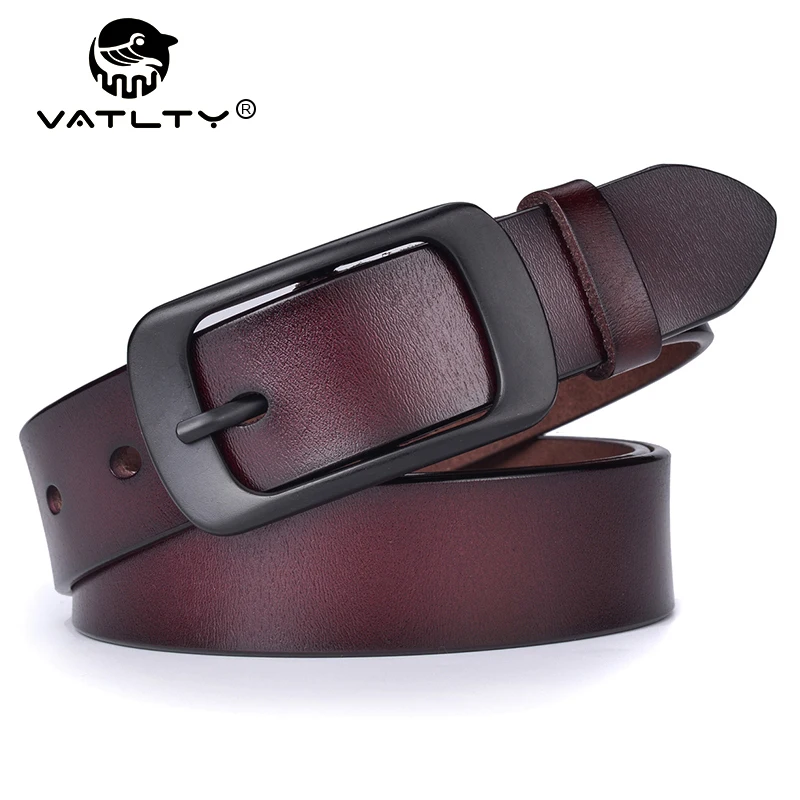 VATLTY Cinturón de cuero con estilo para mujeres Hebilla de aleación mate Cuero vacuno natural 2.8cm Cinturón de damas Jeans Pantalones marrones