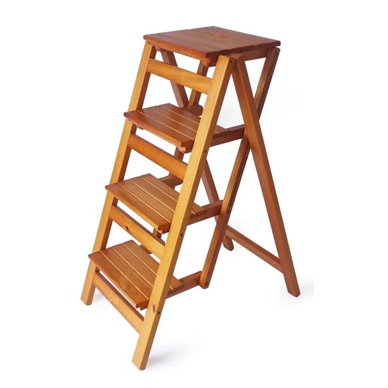 

Household Thickening Multifunctional Installation-Free Solid Wood Folding Ladder, Herringbone Four-Step Ladder Rack